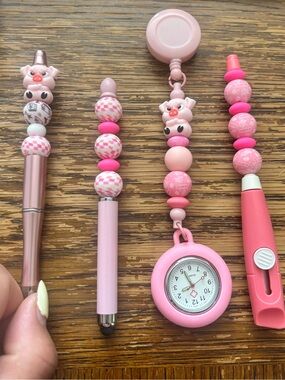 Angry Handmade Piggy Pen, Box Cutter, Retractable Pocket Watch, and Stylus/Pen